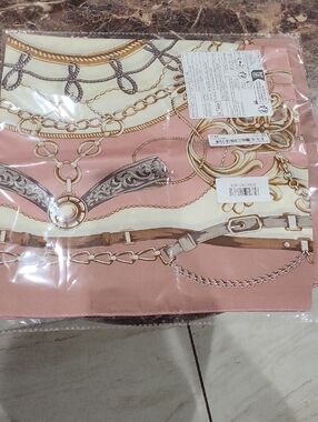 Chain Print Satin Scarf in Pink and Cream